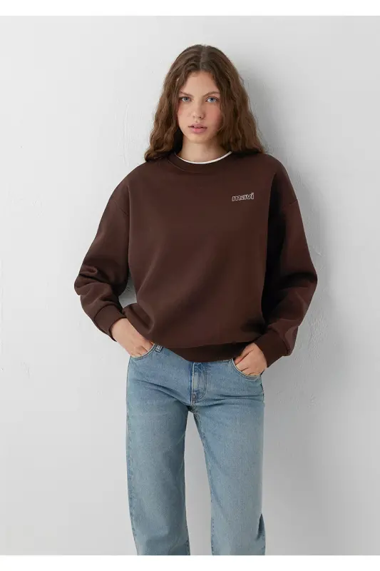 Logo Baskılı Kahverengi Sweatshirt 1611656-90704 - Kahverengi - 1