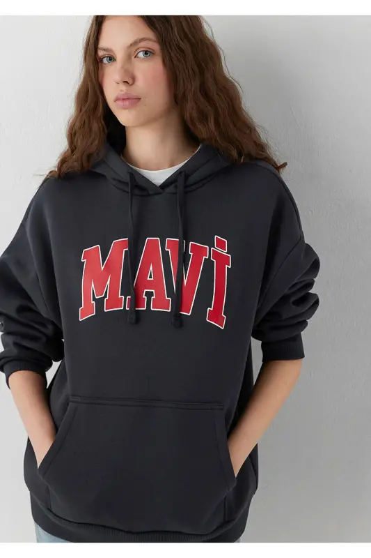 Logo Baskılı Kapüşonlu Antrasit Sweatshirt 1600361-70499 - Antrasit - MAVI