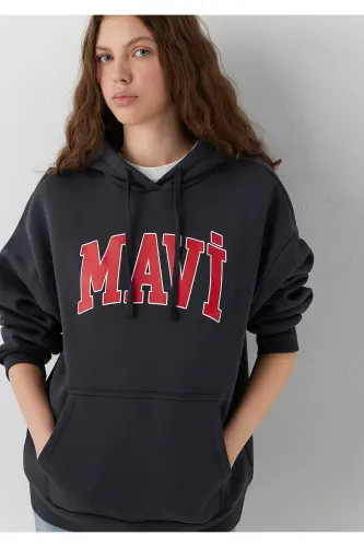 Logo Baskılı Kapüşonlu Antrasit Sweatshirt 1600361-70499 - Antrasit - 1