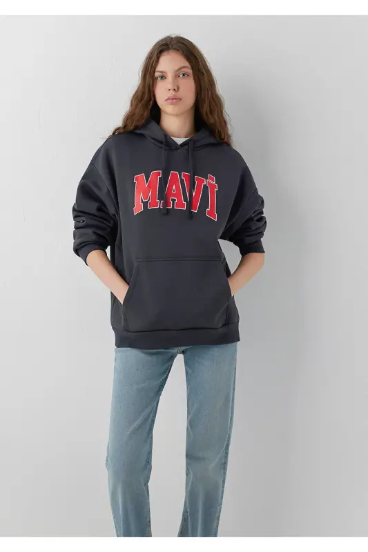 Logo Baskılı Kapüşonlu Antrasit Sweatshirt 1600361-70499 - Antrasit - 2