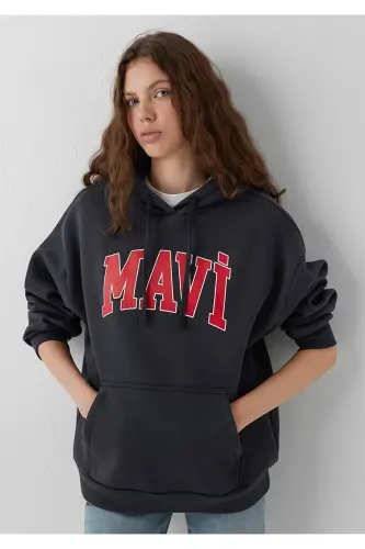 Logo Baskılı Kapüşonlu Antrasit Sweatshirt 1600361-70499 - Antrasit - 3