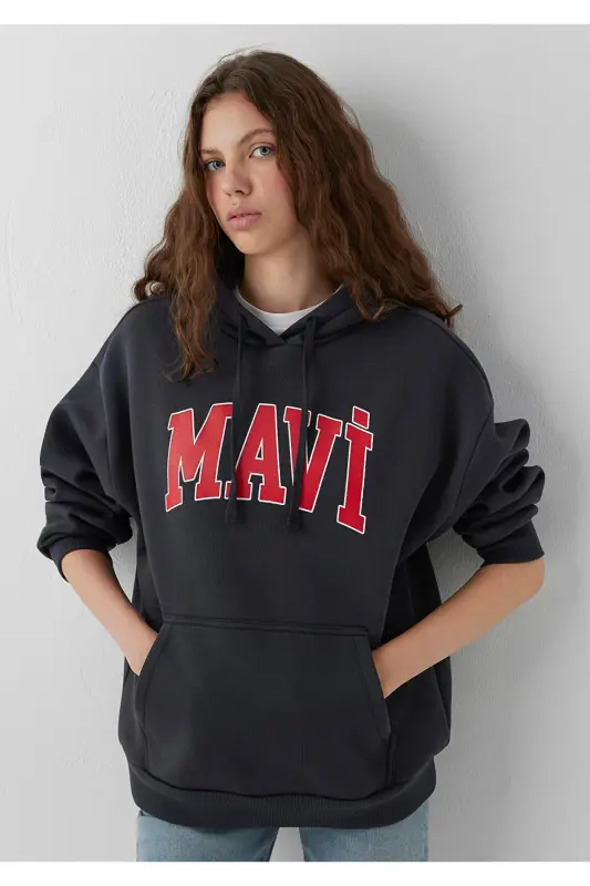 Logo Baskılı Kapüşonlu Antrasit Sweatshirt 1600361-70499 - Antrasit - 3