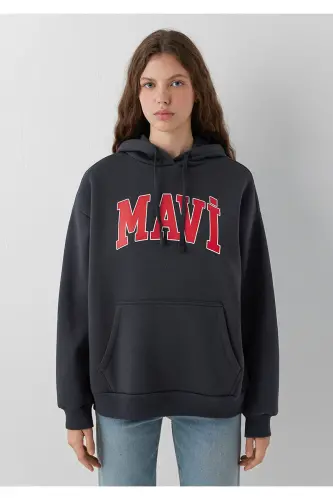 Logo Baskılı Kapüşonlu Antrasit Sweatshirt 1600361-70499 - Antrasit - 4