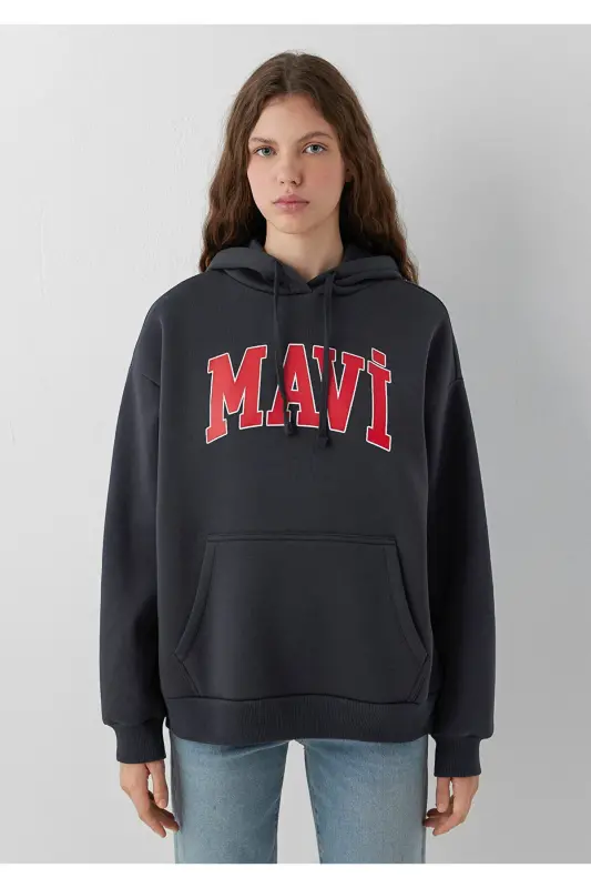 Logo Baskılı Kapüşonlu Antrasit Sweatshirt 1600361-70499 - Antrasit - 4