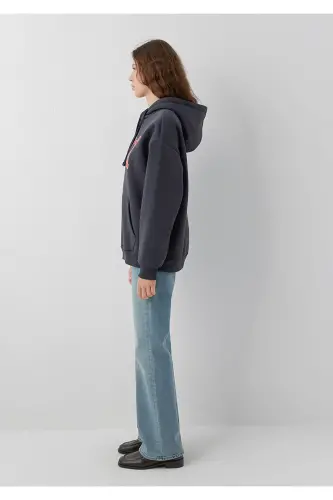 Logo Baskılı Kapüşonlu Antrasit Sweatshirt 1600361-70499 - Antrasit - 5