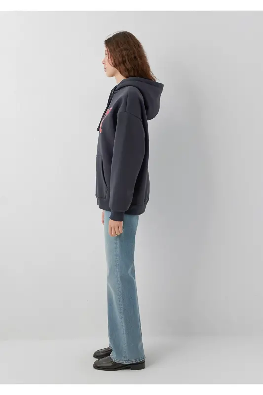 Logo Baskılı Kapüşonlu Antrasit Sweatshirt 1600361-70499 - Antrasit - 5