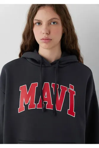 Logo Baskılı Kapüşonlu Antrasit Sweatshirt 1600361-70499 - Antrasit - 7