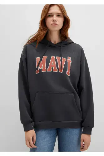 Logo Baskılı Kapüşonlu Antrasit Sweatshirt 1600361-80106-Gri - MAVI (1)