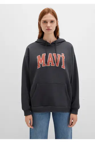 Logo Baskılı Kapüşonlu Antrasit Sweatshirt 1600361-80106 - Gri - 80106 - 3