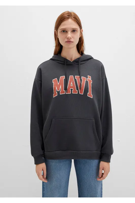 Logo Baskılı Kapüşonlu Antrasit Sweatshirt 1600361-80106 - Gri - 80106 - 3