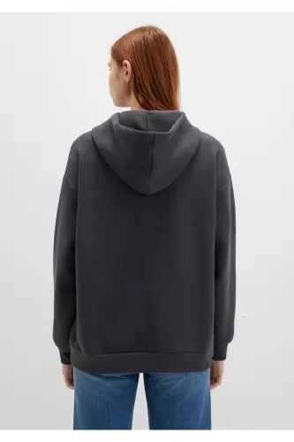 Logo Baskılı Kapüşonlu Antrasit Sweatshirt 1600361-80106 - Gri - 80106 - 4