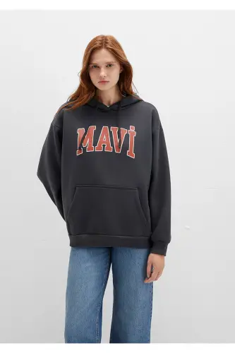 Logo Baskılı Kapüşonlu Antrasit Sweatshirt 1600361-80106 - Gri - 80106 