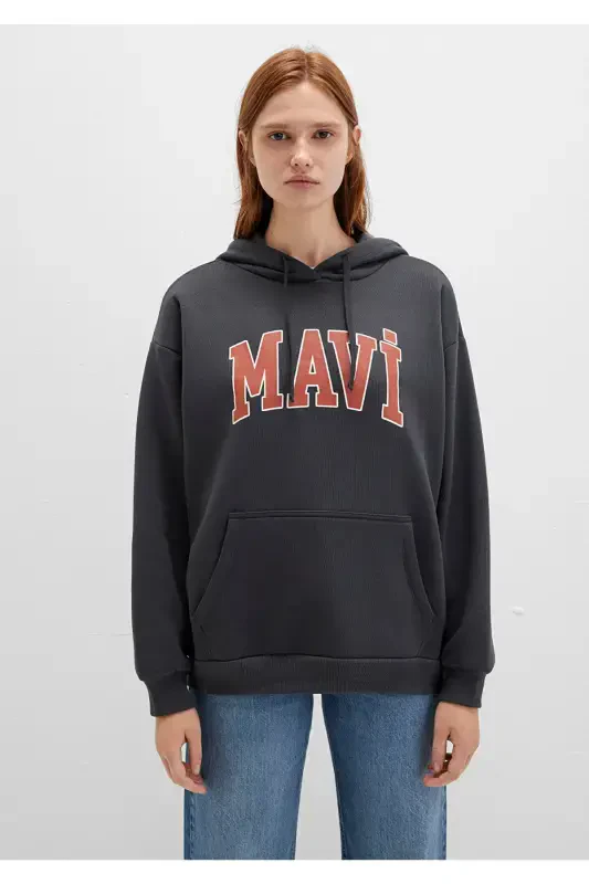 Logo Baskılı Kapüşonlu Antrasit Sweatshirt 1600361-80106-Gri - 3