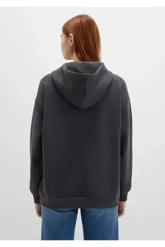 Logo Baskılı Kapüşonlu Antrasit Sweatshirt 1600361-80106-Gri - 4