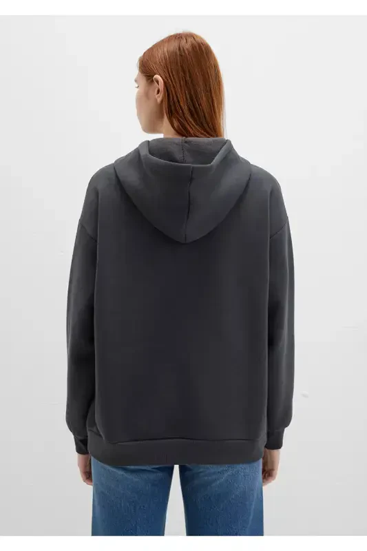 Logo Baskılı Kapüşonlu Antrasit Sweatshirt 1600361-80106-Gri - 4