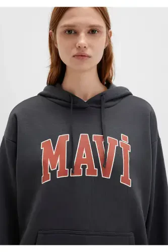 Logo Baskılı Kapüşonlu Antrasit Sweatshirt 1600361-80106-Gri - 5