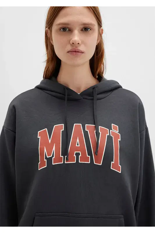 Logo Baskılı Kapüşonlu Antrasit Sweatshirt 1600361-80106-Gri - 5