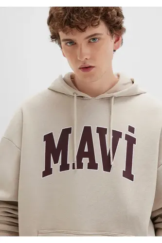 Logo Baskılı Kapüşonlu Bej Sweatshirt 067149-70004 - Bej-70004 - MAVI (1)
