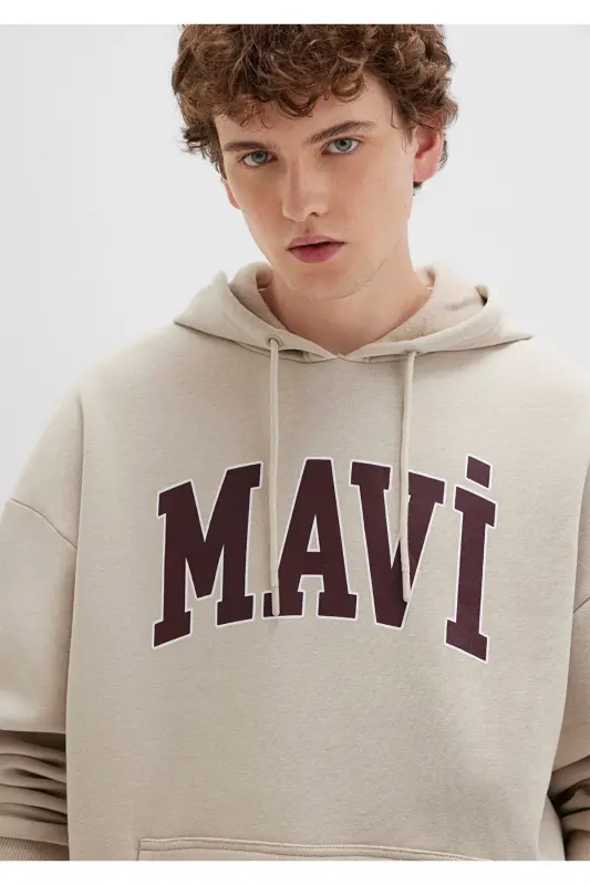 Logo Baskılı Kapüşonlu Bej Sweatshirt 067149-70004 - Bej-70004 - 2