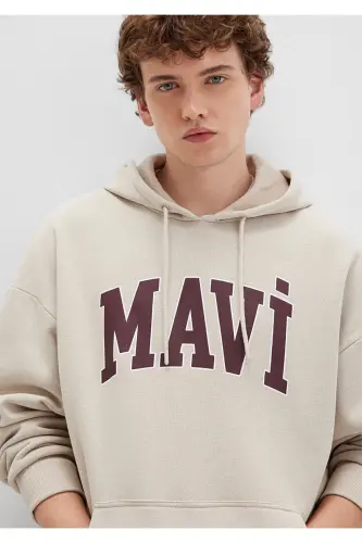 Logo Baskılı Kapüşonlu Bej Sweatshirt 067149-70004 - Bej-70004 - 3