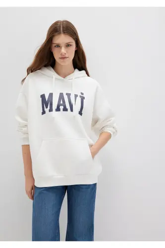Logo Baskılı Kapüşonlu Beyaz Sweatshirt 1600361-81964 - Beyaz-81964 