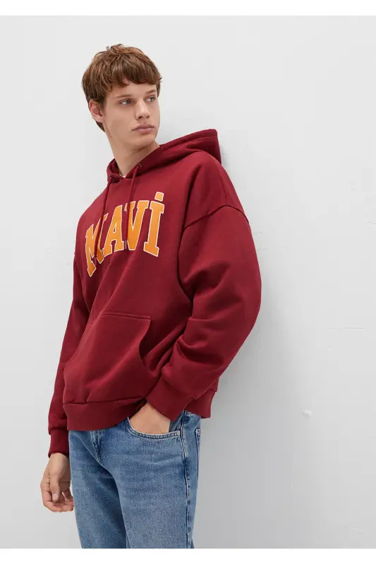 Logo Baskılı Kapüşonlu Bordo Sweatshirt 067149-85493-Bordo - 2