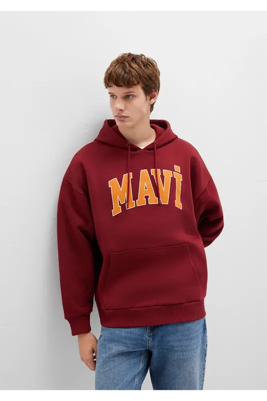 Logo Baskılı Kapüşonlu Bordo Sweatshirt 067149-85493-Bordo - 3