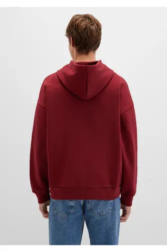 Logo Baskılı Kapüşonlu Bordo Sweatshirt 067149-85493-Bordo - 5