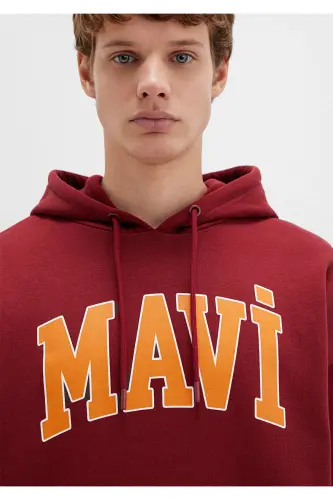 Logo Baskılı Kapüşonlu Bordo Sweatshirt 067149-85493-Bordo - 6