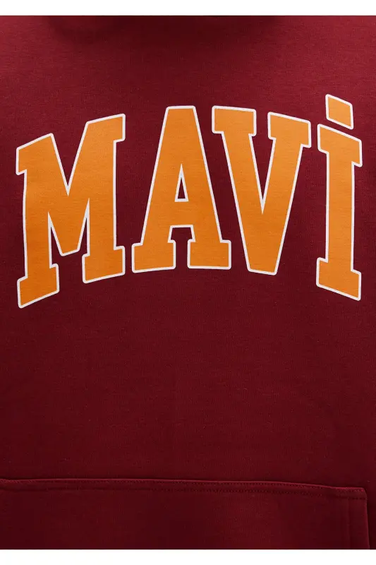 Logo Baskılı Kapüşonlu Bordo Sweatshirt 067149-85493-Bordo - 7