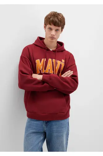 Logo Baskılı Kapüşonlu Bordo Sweatshirt 067149-85493-Bordo 
