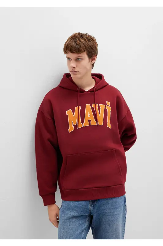 Logo Baskılı Kapüşonlu Bordo Sweatshirt 067149-85493 - Bordo-85493 - 3