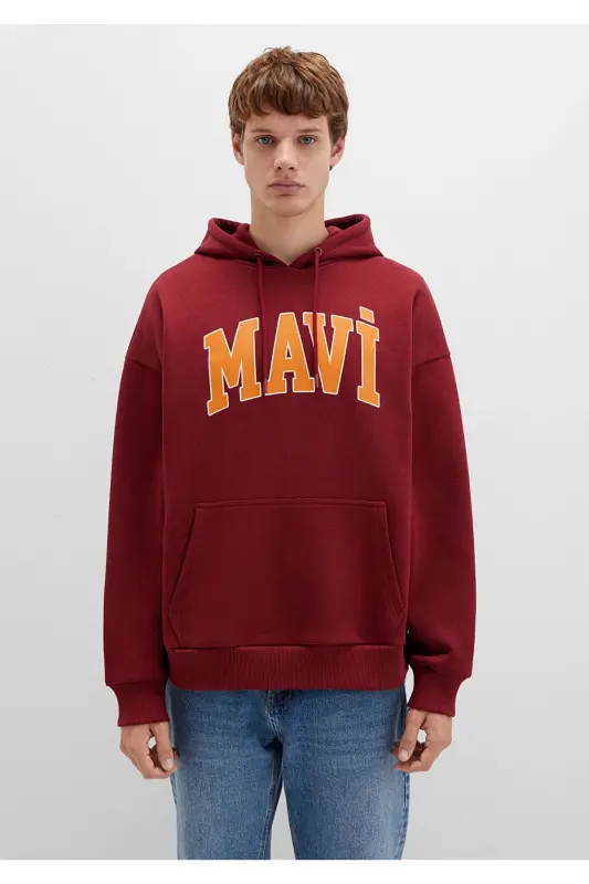 Logo Baskılı Kapüşonlu Bordo Sweatshirt 067149-85493 - Bordo-85493 - 4