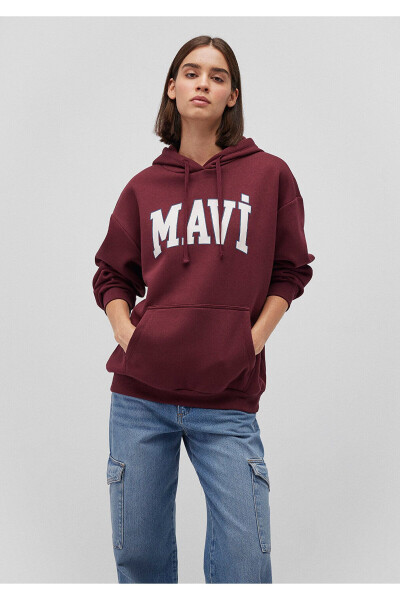 Logo Baskılı Kapüşonlu Bordo Sweatshirt 1600361-85493 - 2