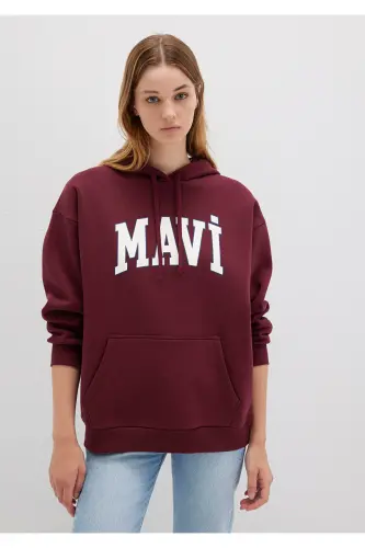 Logo Baskılı Kapüşonlu Bordo Sweatshirt 1600361-85493 - Bordo-85493 - 1