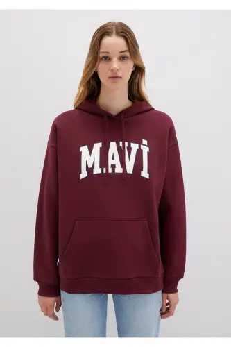 Logo Baskılı Kapüşonlu Bordo Sweatshirt 1600361-85493 - Bordo-85493 - 4