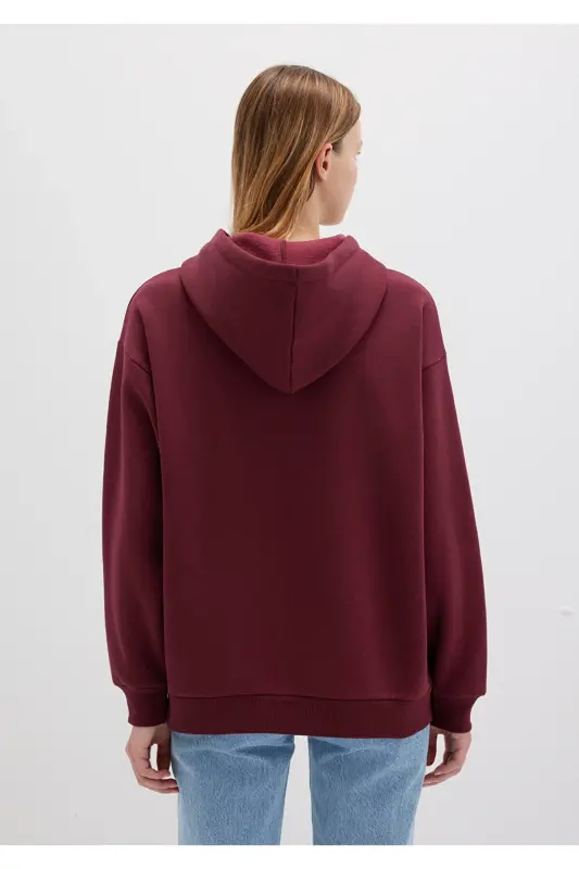 Logo Baskılı Kapüşonlu Bordo Sweatshirt 1600361-85493 - Bordo-85493 - 5