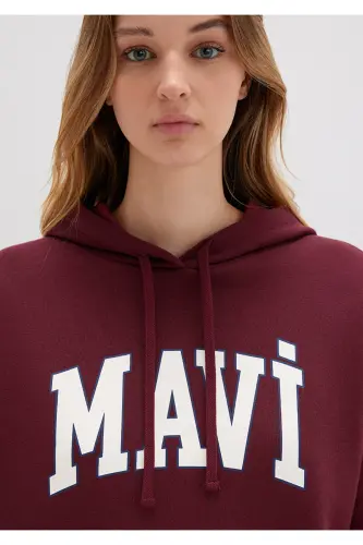Logo Baskılı Kapüşonlu Bordo Sweatshirt 1600361-85493 - Bordo-85493 - 6