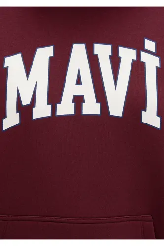 Logo Baskılı Kapüşonlu Bordo Sweatshirt 1600361-85493 - Bordo-85493 - 7