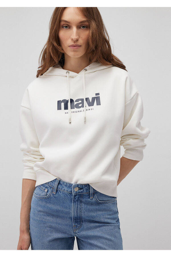 Logo Baskılı Kapüşonlu Ekru Sweatshirt 168334-81964 - 22