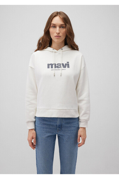 Logo Baskılı Kapüşonlu Ekru Sweatshirt 168334-81964 - 11