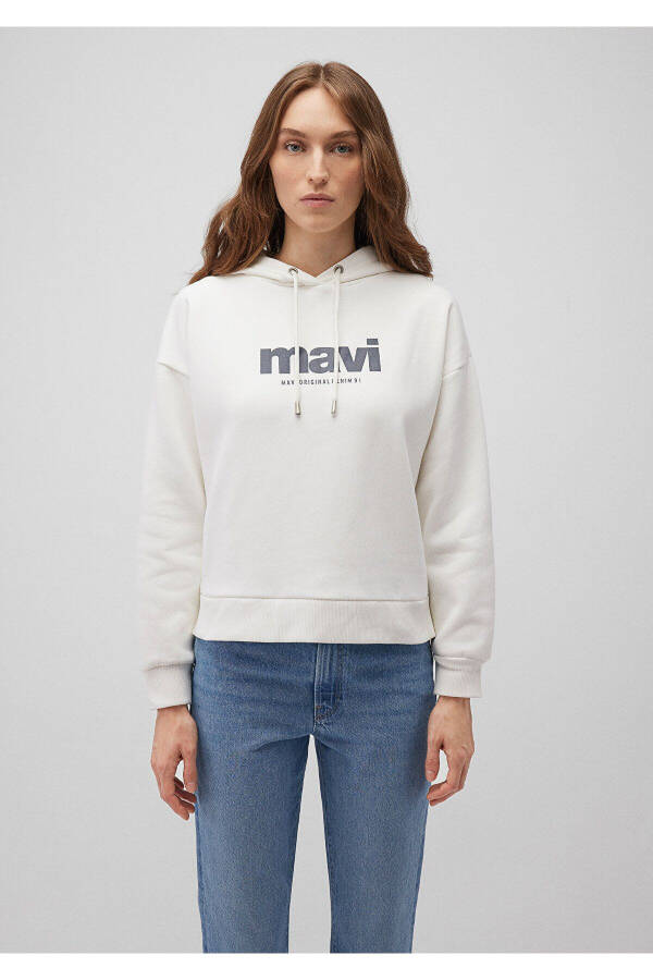 Logo Baskılı Kapüşonlu Ekru Sweatshirt 168334-81964 - 4