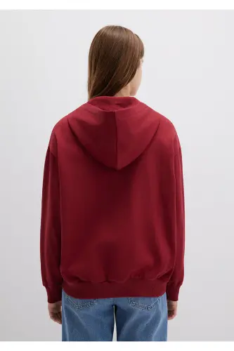 Logo Baskılı Kapüşonlu Fermuarlı Bordo Sweatshirt 1S10178-85493-Bordo - 4