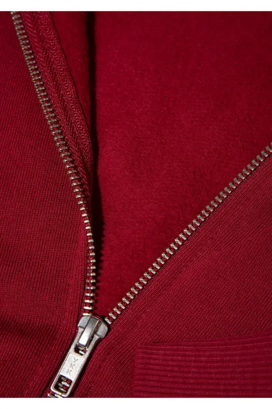 Logo Baskılı Kapüşonlu Fermuarlı Bordo Sweatshirt 1S10178-85493-Bordo - 6