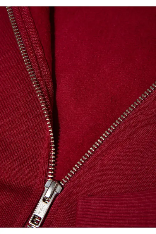 Logo Baskılı Kapüşonlu Fermuarlı Bordo Sweatshirt 1S10178-85493 - Bordo-85493 - 6