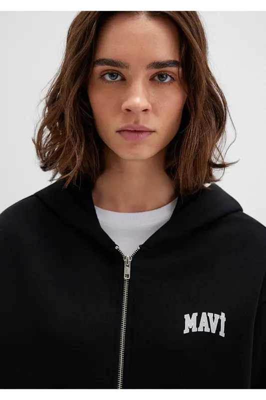 Logo Baskılı Kapüşonlu Fermuarlı Siyah Sweatshirt 1S10178-900 - Siyah-900 - 2