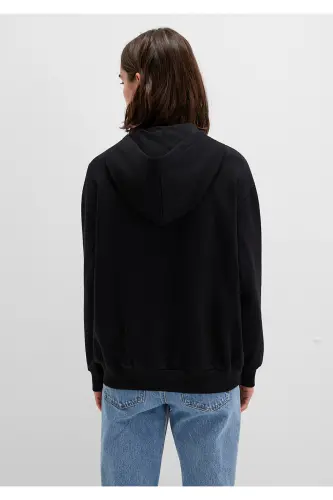 Logo Baskılı Kapüşonlu Fermuarlı Siyah Sweatshirt 1S10178-900 - Siyah-900 - 3