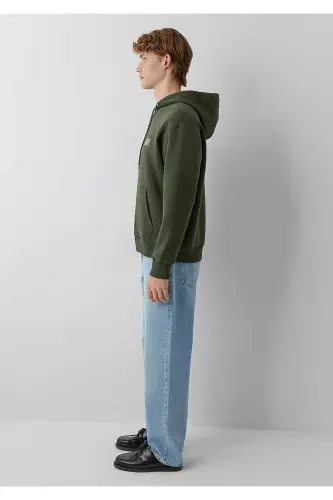 Logo Baskılı Kapüşonlu Fermuarlı Yeşil Sweatshirt 0611715-71584 - Yeşil - 4