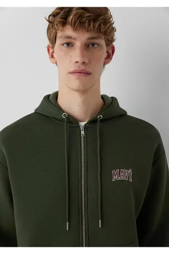 Logo Baskılı Kapüşonlu Fermuarlı Yeşil Sweatshirt 0611715-71584 - Yeşil - 6