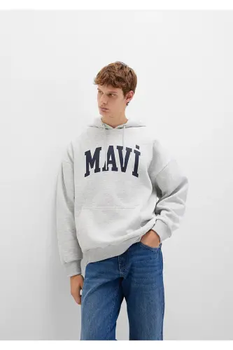 Logo Baskılı Kapüşonlu Gri Sweatshirt 067149-80196 - Gri-80196 - 1